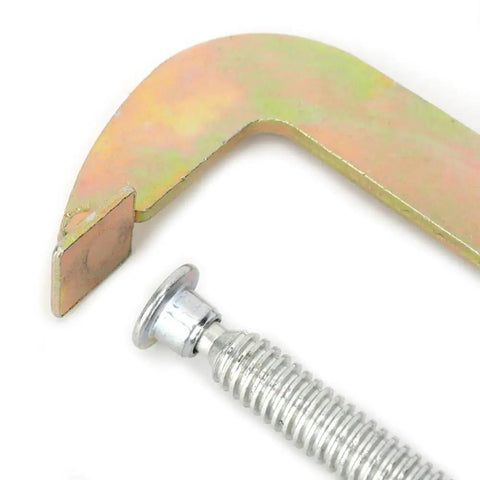 Hefty 6 Inch C Clamp For Woodworking And Welding Made From Heavy Duty Heat Treated Carbon Steel showing detailed jaw and threaded handle.