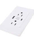 Top-Tier 15A Wall Outlet With Built-In USB And Type-C Ports For Seamless Dual Device Charging with a white heavy-duty steel frame.