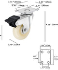 Image of a 3 Inch Heavy Duty Caster from the caster set of 4 with dual locking nylon wheels and top plate dimensions.