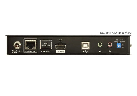 USB HDMI HDBaseT 2.0 KVM Extender No Ethernet Port For Seamless USB Keyboard Video Control Across Long Distances W126898497 rear view with HDBaseT, HDMI, USB, audio ports