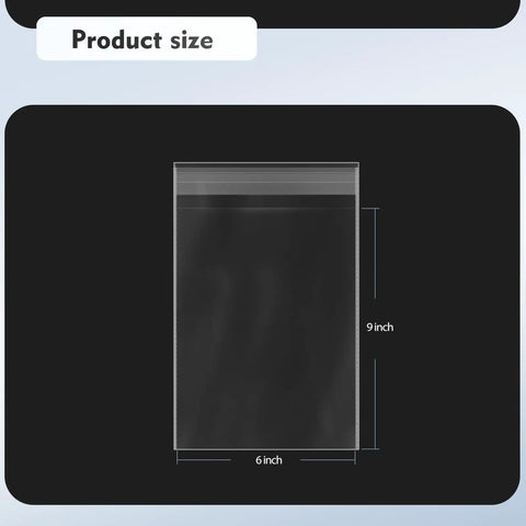 Self Sealing Clear 6 By 9 Inch Cellophane Bags Pack Of 200 For Cookies Snacks Bakery Gifts Envelopes Small Parts With Resealable Adhesive And Scalloped Edges For Easy Grab-And-Go Packaging. 6x9 inch clear bag size diagram