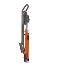 Side view of folded Next Gen Panel Carrier and Panel Dolly, Table Saw Feed Stand with Adjustable Height, showing wheels and handle