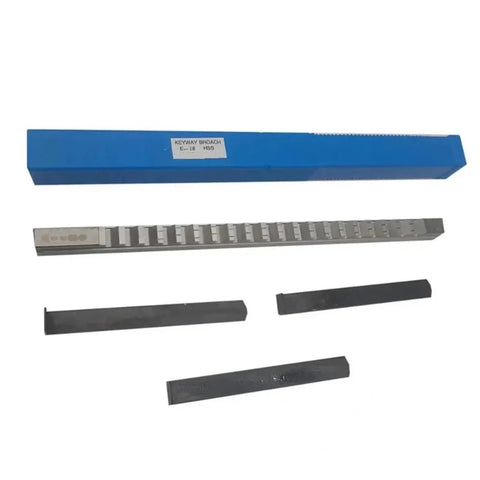 18mm E Push Type Keyway Broach Tool Metric Sized HSS Cutting Tool Knife With 3 Shims for CNC Machines displayed with shims