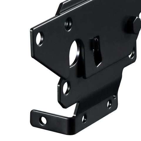 Close-up of heavy duty black powder-coated Stainless Steel Fence Gate Latch for wood and vinyl post mount, side view