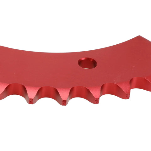 Close-up of red Split Sprocket For 420 Chain 42 Tooth Aluminum Rear Drive Wheel Fits Predator engines for mini bikes and go-karts 6.5hp to 15hp