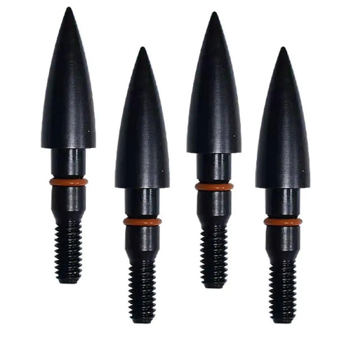 Four 100 grain field points for archery - 5/16 inch steel screw in tips; durable target practice field points for precision accuracy.