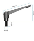 Badass M6 Clamping Lever Handles Offer a Sick Quick Release Rotation Black Hex Socket Screw Bolt Stud Knobs crafted for lathe machinery. Side view with dimensions.