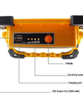 Control panel of Heavy Duty 60W LED Work Light, featuring USB output port, charging port, and electricity meter display.