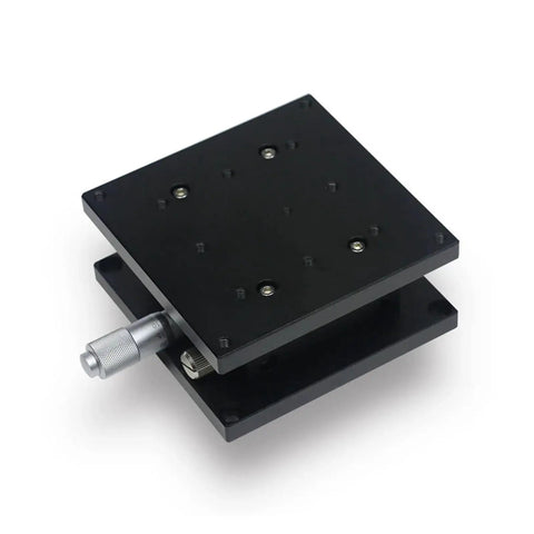 Motorized Rotary Positioning Stage with Z Axis Lifting Table, black finish, showcasing double crossing rail displacement for precise adjustments.