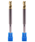 Two BestParts solid carbide end mills, 5/16 in dia, 3-flute, ZRN coated, 1/4 in reduced shank for router.