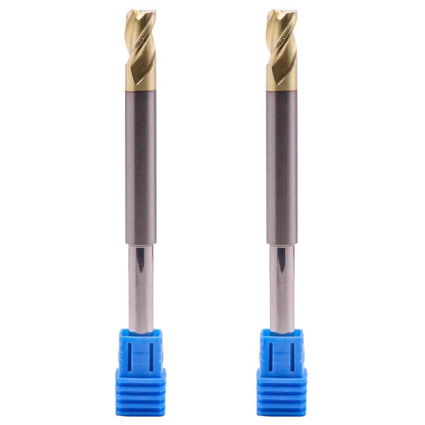 Two BestParts solid carbide end mills, 5/16 in dia, 3-flute, ZRN coated, 1/4 in reduced shank for router.