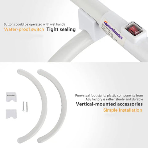 Close-up of switch and mounting parts of Fast Heating 120W Towel Warmer Rack In White With Built In Thermostat, S Shape Modern Bathroom Design