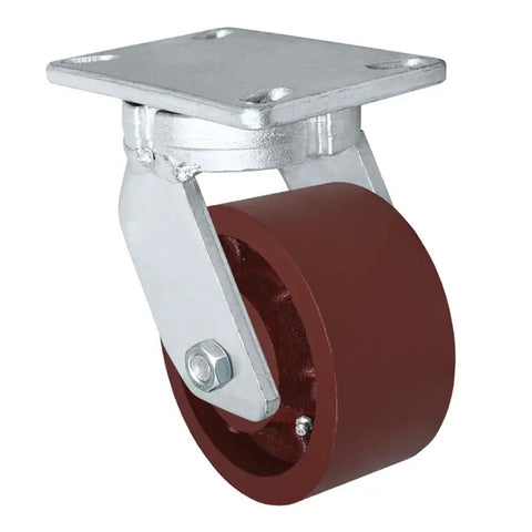 Heavy Duty Kingpinless Swivel Caster With Red Ductile Iron Wheel And Serious 4800 Pound Capacity Built Tough As Nails For Demanding Industrial Workshop Rigs - close-up view.