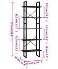 5-Tier Black Bookcase With Engineered Wood And Metal Frame Industrial Modern Tall Shelf, 68.9 Inches Tall, Dimensions Shown