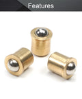 5 Pack Hella Sturdy Brass Ball Plungers Heavy Duty Cabinet Door Pull Buttons with polished brass finish and ball catch design.
