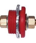 Moroso 74144 red thru-panel connector with brass studs, side view