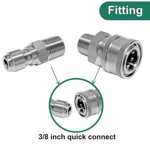 3/8 inch quick-connect fittings set with male and female threads; metal connectors, 8 pieces