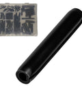Close-up of a black Manganese Steel Coiled Roll Pin from the 179 Piece Set for Mechanical use.