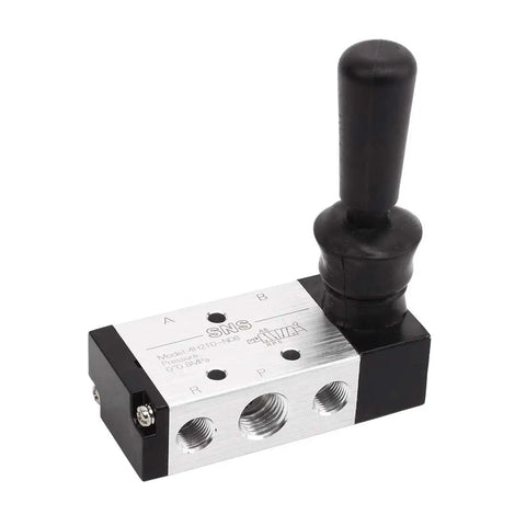 5 Way 2 Position Hand Lever Pneumatic Valve With One Quarter Inch NPT Inlet And NPT Outlet Ports Plus One Eighth Inch NPT Exhaust