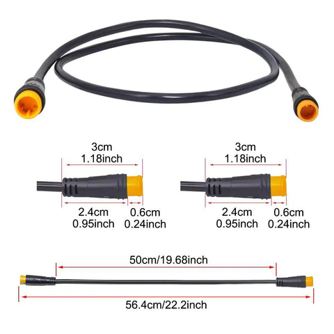 Male to Male Ebike Extension Cable for Electric Bike Display and Gear Shift Sensor, 2Pin 3Pin 5Pin Waterproof Connectors, Expand Ebike Light and Twist Throttle, IPX6 All Weather, 50 cm, Yellow