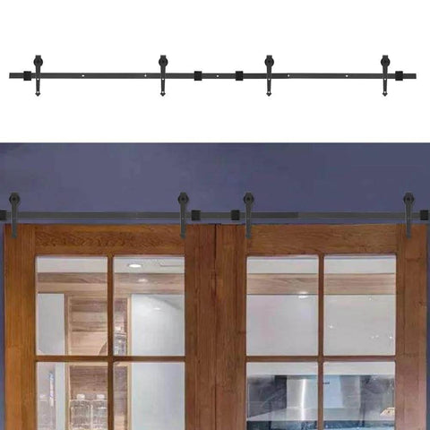 8Ft Heavy Duty Sliding Barn Door Hardware Kit With Single Track Bypass And Double Door Capability Carbon Steel Construction