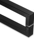 12 Inch Heavy Duty Stainless Steel Door Handle With Solid Standoffs, Rectangle Push-Pull Design, SUS 304 Matte Black, R3825, Tough As Nails Built To Last For High-Traffic Commercial Doors. Close-up of matte black rectangular stainless steel door handle with solid standoffs