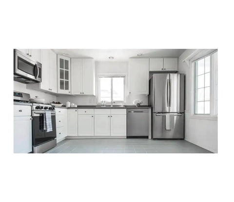 Bright kitchen with white cabinets showcasing Two Step Home Floor Watercolor Coating Kit White With Easy Diy Application, Scratch And Stain Resistant