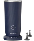 4 In 1 Milk Frother And Steamer For Latte And Cappuccino At Home, Warm And Cold Foam, Milk Warmer To About 150F, Rich Creamy Froth, Dark Blue Electric Coffee Frother shown with accessories
