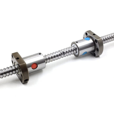 Bi Directional 16mm Ball Screw Kit With Left And Right Hand SFU1605 RM1605 19.69 Inch 500mm Length 5mm Pitch Includes 2 Nuts No End Processing C7 Precision CNC Machinery Pro Grade showing two ball screw nuts on shaft.