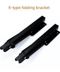 Heavy Duty Folding Shelf Brackets Set For DIY Shelves, black K-type wall mount brackets displayed flat on white background.