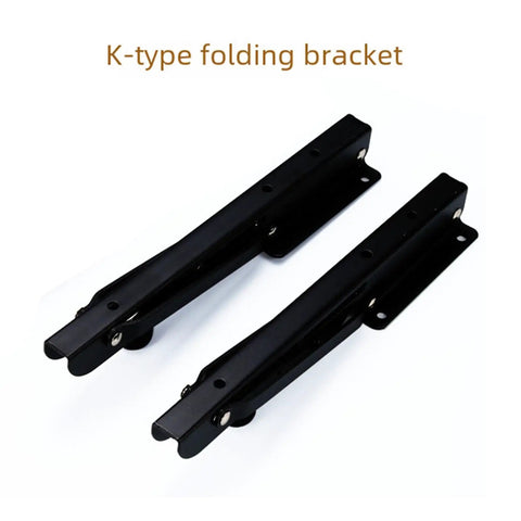 Heavy Duty Folding Shelf Brackets Set For DIY Shelves, black K-type wall mount brackets displayed flat on white background.