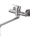 360° Rotatable Wall-Mounted Inless Steel Kitchen Faucet - Single Handle Mixer Tap for Sink a and Cooking - Modern Design with water flow.