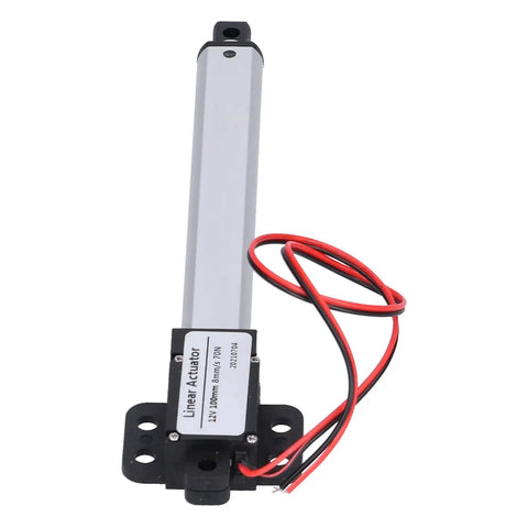 12V Micro Linear Actuator With 100mm Stroke, 8mm Per Second Travel, 70N Force, durable build, front view with wiring