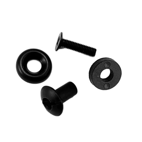Four Set Release Screw Kits For Leatherwork, Woodworking, And Metal Applications, Rock Solid Screws Delivering A Tight Grip For Sheaths, Holders, And DIY Projects. Black metal 4-piece screw set.