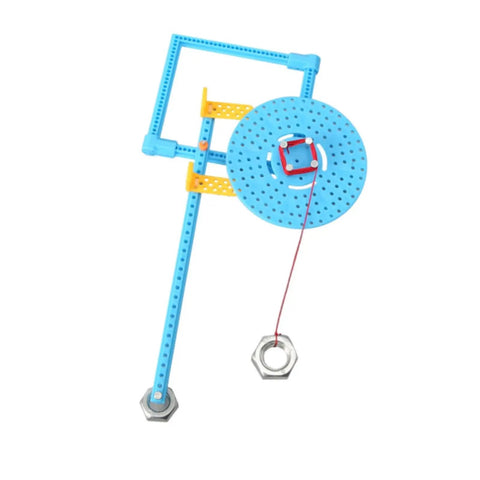Hands On Pendulum Physics Kit for Kids and Curious Learners with blue and yellow plastic parts and red string