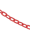 Heavy Duty Red Plastic Barrier Chain For Crowd Control And Straight To Point Line Setup At Outdoor Venues 500 Foot Long Roll With Hella Durable One Inch Links close-up of one inch red plastic links