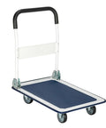Heavy Duty Steel Platform Cart With Smooth Swivel Wheels And Secure Locking Brakes Folding Utility Wagon Beast Mode Hauler For Garage Warehouse Floor 330 Lbs Capacity with blue deck and white handle