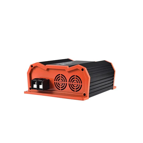 Heavy Duty Dc To Dc Dual Battery Charger 60Amp 720Watt Plug And Play Smart Converter rear view with cooling vents.