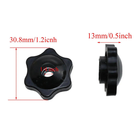 Ergonomic T Track Knob Kit With Galvanized Screws Nuts And Washers Set Of 6 shown with side and top view dimensions