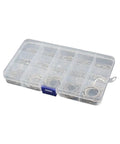 Heavy Duty E-Type Snap Ring Set Made From Super Strong 65Mn Manganese Alloy Steel in organizer box with various sizes.
