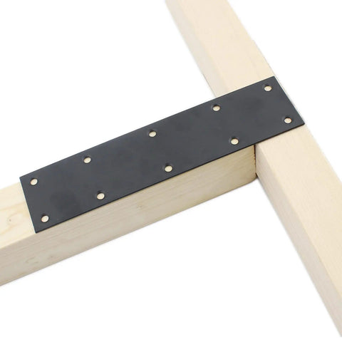 Hardcore Black Stainless Steel Straight Corner Braces With Quick Install Screws For Furniture Shelves And Cabinet Builds That Lock Tight And Keep Wood Square Without Any Sagging Or Extra Fuss Around Your Workbench