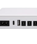 Smooth Game Changer 16000mAh Ups Battery Backup showing rear ports, including USB and various DC outputs for connectivity.