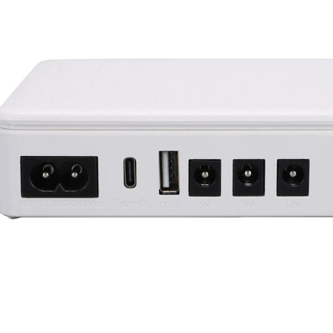 Smooth Game Changer 16000mAh Ups Battery Backup showing rear ports, including USB and various DC outputs for connectivity.