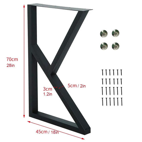 28 Inch K Shape Cast Iron Table Legs Set Of 2 In Black For Industrial Dining And Desk Use, Heavy Duty Support For Kitchen Tables, Desks, Or Coffee Tables With Floor Protectors And Quick Install