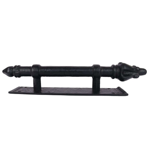 12 Inch Iron Barn Door Pull Handle With Plate, Heavy Duty Antique Black Powder Coat, Weatherproof And Rust Resistant