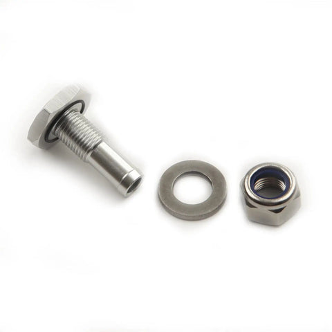 Solid Aluminum Soft Mount Vacuum Line Fitting Kit For 10mm Silicone Hose With Lock Nut Washer And O Ring Seal Universal Upgrade For Custom Builds And Street Rigs, shown with nut and washer