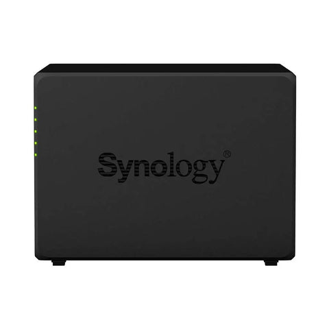 Heavy Duty Business Nas Server Rocking A Celeron Dual Core Chipset And Six Gigs Of Snappy Ram Hooked To Blazing Nvme Ssd Cache Plus Massive Storage Array Built For Smooth Daily Ops And Team Files Straight Out The Box - front view with Synology logo.