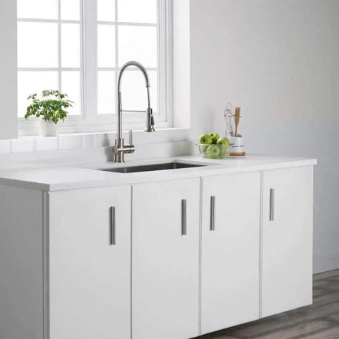 Commercial Style Spot Free Stainless Steel Pre Rinse Kitchen Faucet With Deck Plate And Sprayer in modern kitchen setup