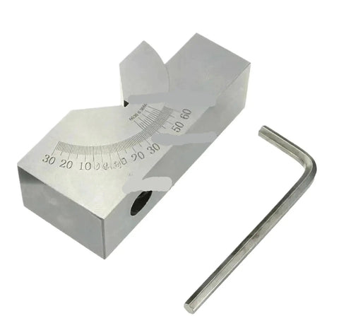 Versatile Adjustable V Block With Precision Scales That Let You Nail 90 Degrees Or Customize Angles From Zero To Sixty For Smooth CNC Milling and a hex key alongside.
