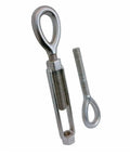 Rock Solid T316 Stainless Steel Eye Eye Turnbuckle Measuring One Point Five By Twelve Inches Featuring Drop Forged Construction Delivering Up To Seventeen Thousand Pounds Capacity Built Tough For Heavy Duty Rigging Jobs.